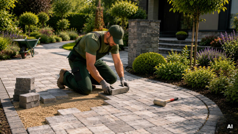 Pflasterarbeiten Pflasterarbeiten im gepflegten Garten